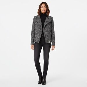 Ann Taylor Black & White Textured Tweed Moto Jacket - Size XS